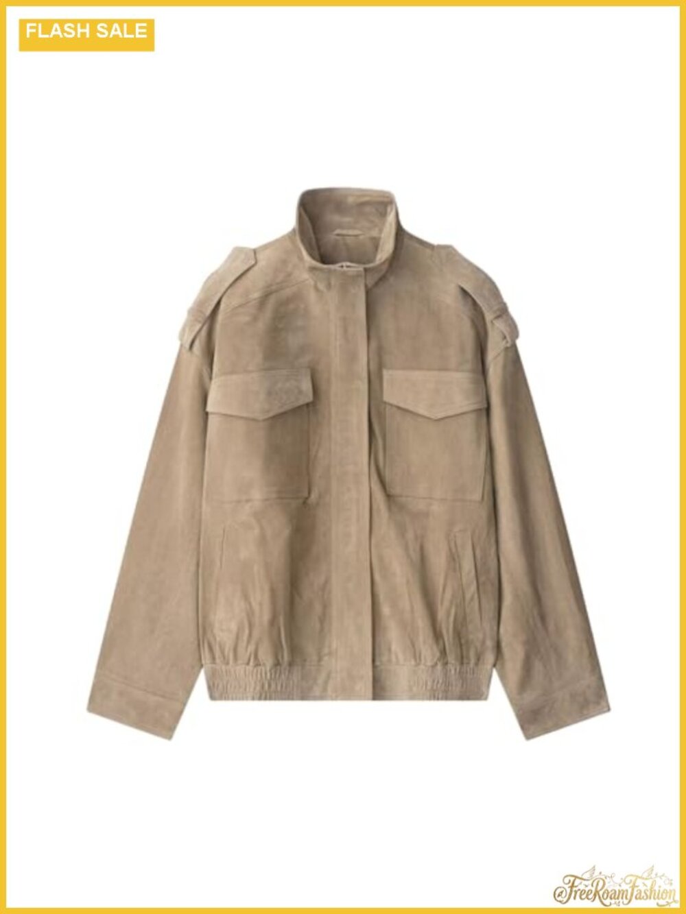 Faux Suede Leather Jacket Vintage High Collar Zip Up Oversized Bomber Coat